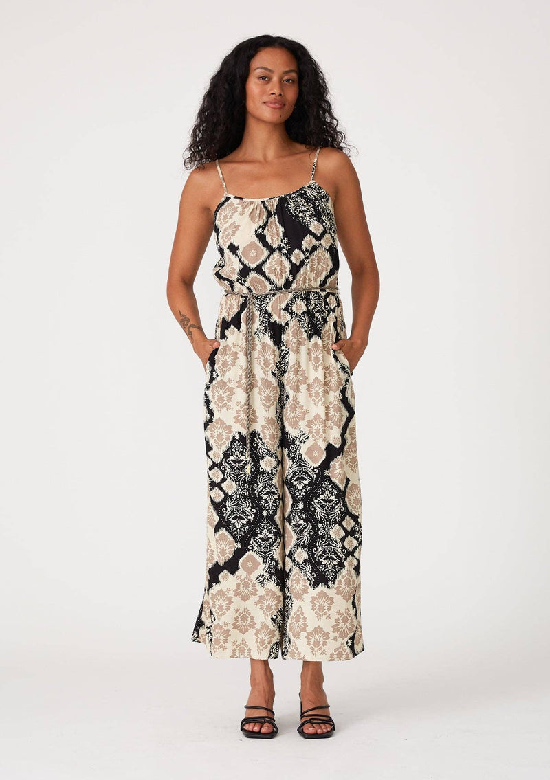 Printed Spaghetti Strap Wide Leg Jumpsuit