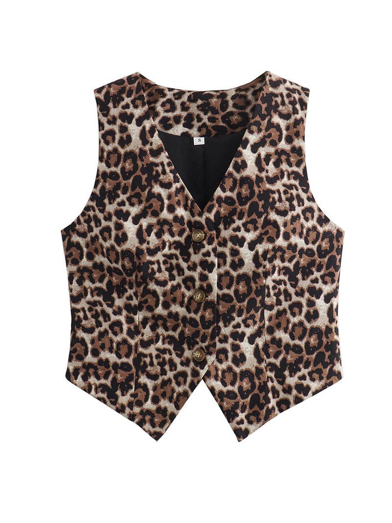 Leopard Print Buttoned Vest