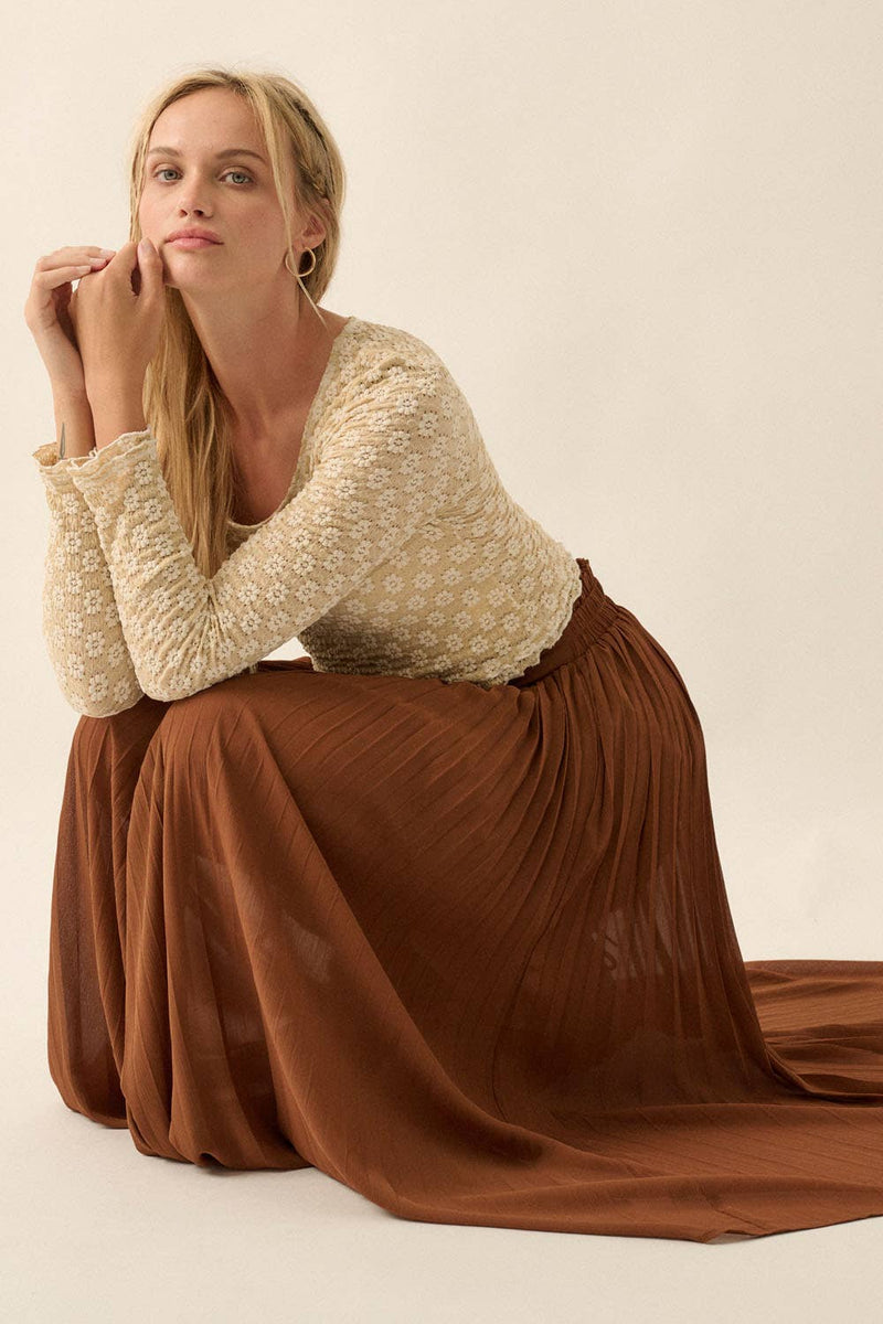 Solid Pleated Chiffon Maxi Skirt