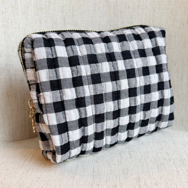 Black Gingham Cosmetic Case Black