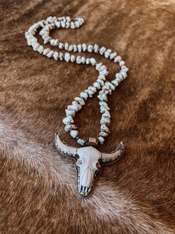 Real Bone and Composite White Howlite Skull Necklace