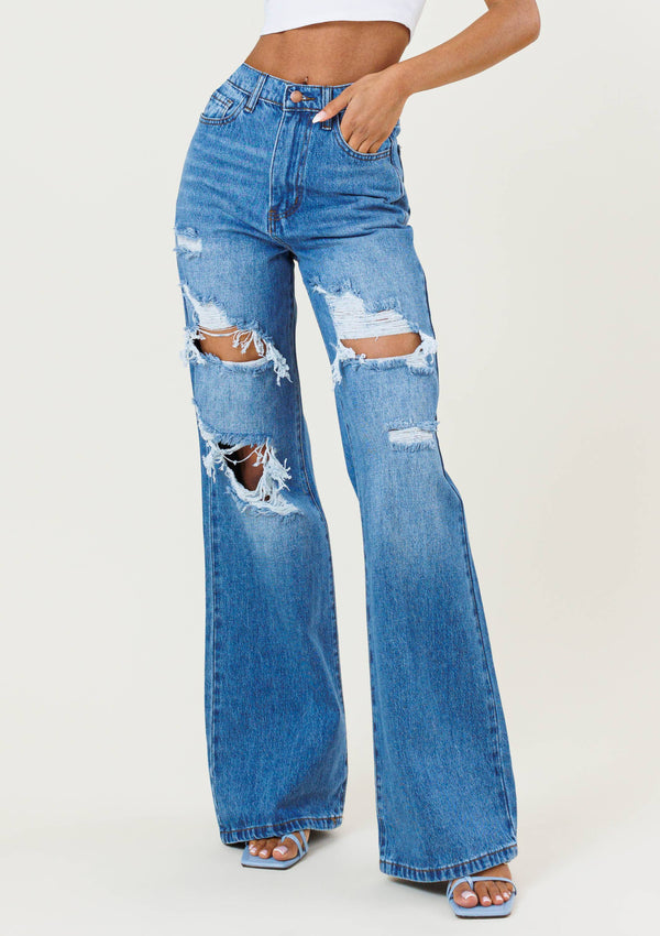 Distressed High-Rise Euphoria Wide Jeans