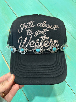 Small Turquoise & Silver Oval Trucker Chain | Hat Band | Cap