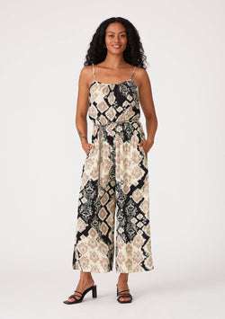 Printed Spaghetti Strap Wide Leg Jumpsuit