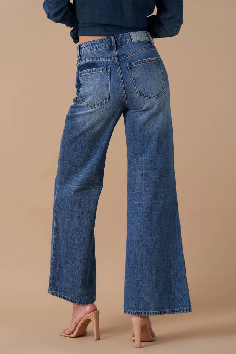 Relaxed Wide Leg Patchwork Jeans