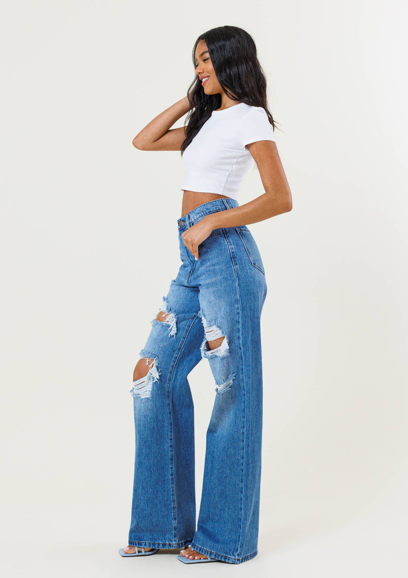 Distressed High-Rise Euphoria Wide Jeans