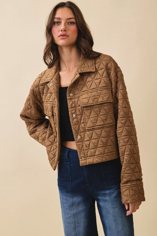 Quilted Collared Jacket With Pockets