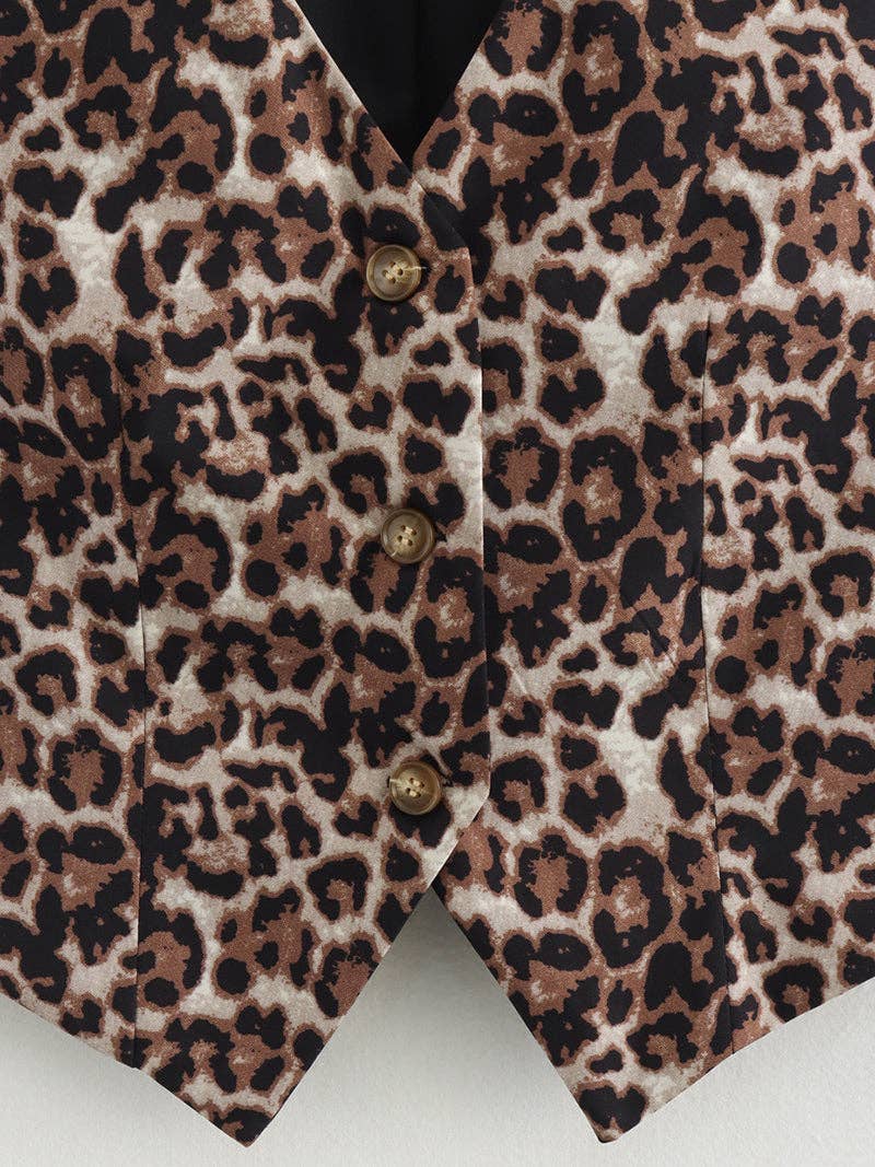 Leopard Print Buttoned Vest