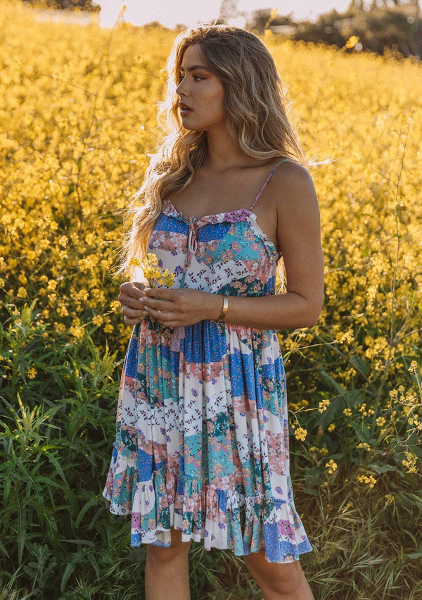Bohemian Floral Patchwork Tiered Mini Dress