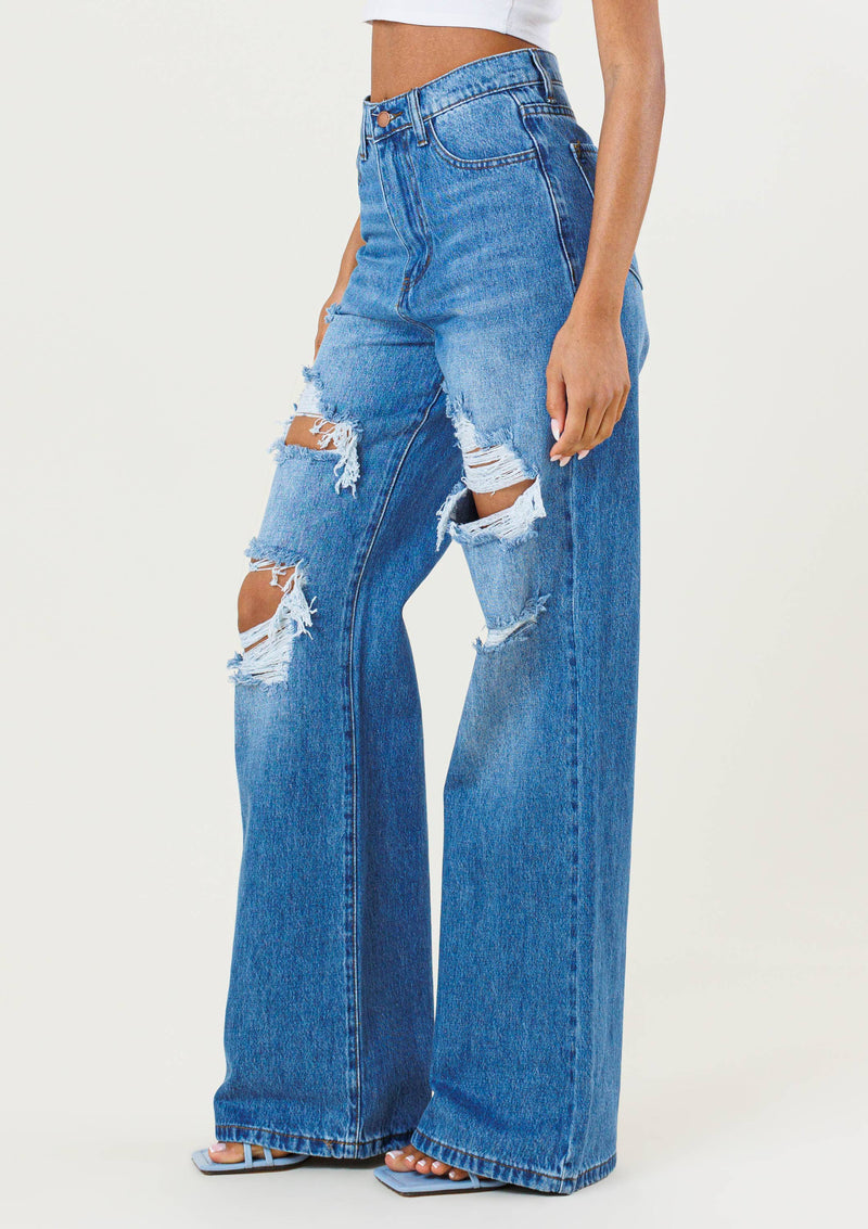 Distressed High-Rise Euphoria Wide Jeans