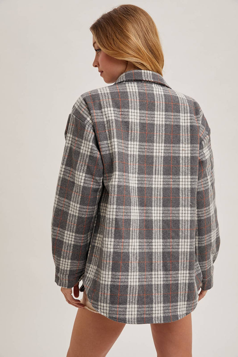 BUTTON DOWN SHIRT INNER QUILTED PLAID SHACKET