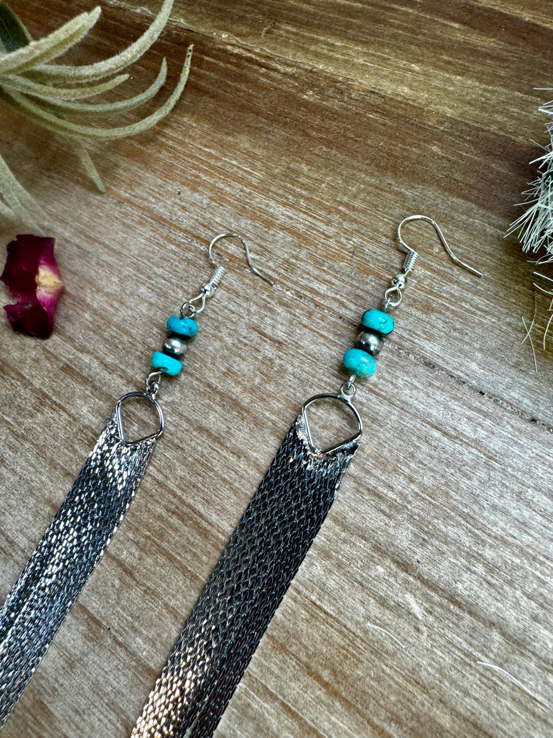 chic dangle earrings - sterling silver pearls and turquoise