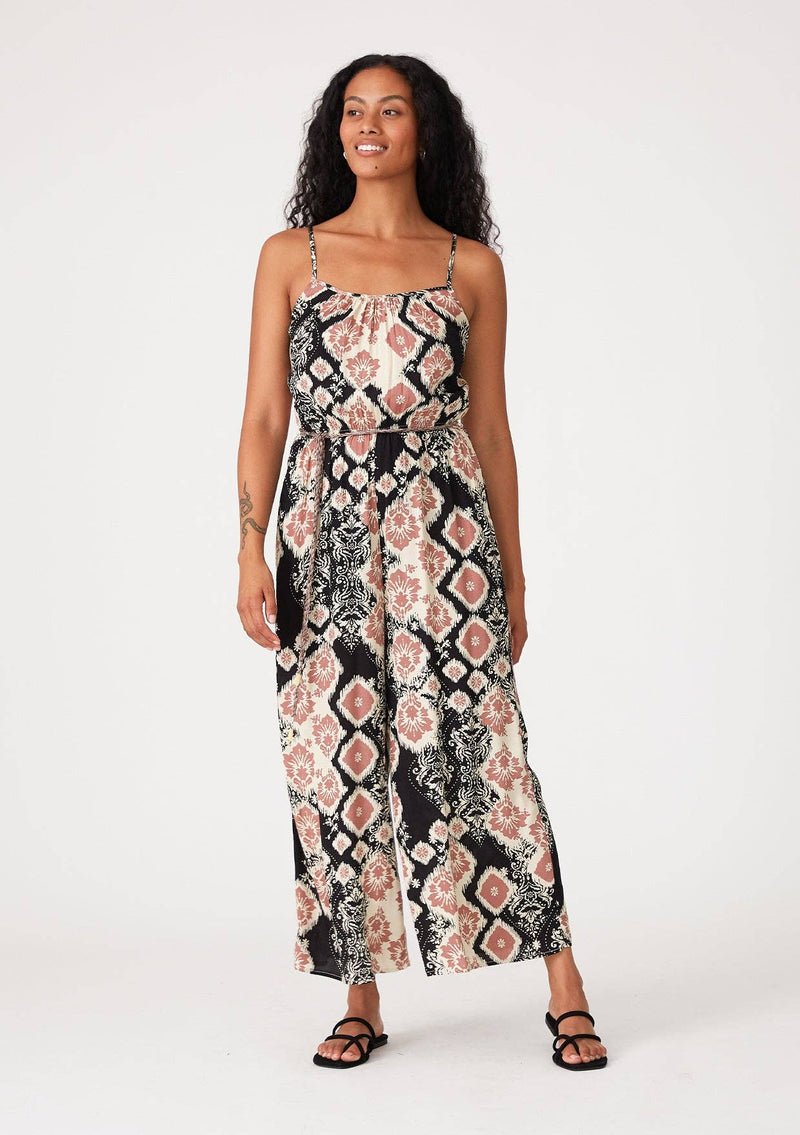 Printed Spaghetti Strap Wide Leg Jumpsuit