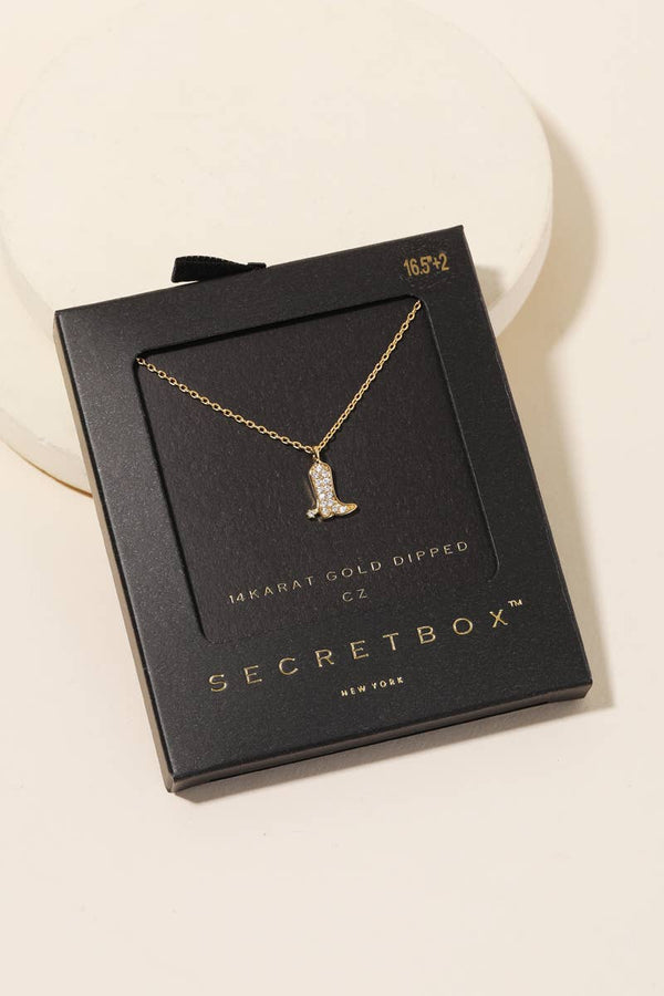 Secret Box Pave Cowboy Boot Pendant Necklace: GD