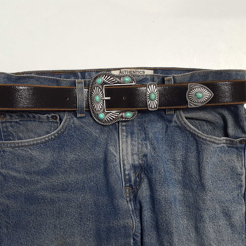 Vintage Leather belt with Western Buckle