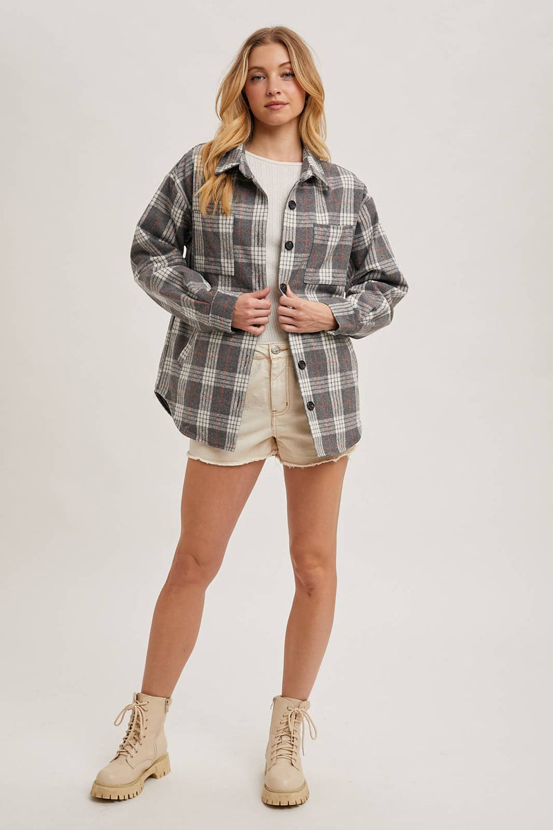 BUTTON DOWN SHIRT INNER QUILTED PLAID SHACKET