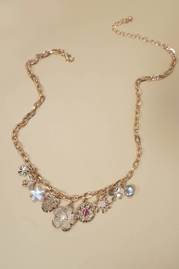 FLOWER LEAF BEE BUTTERFLY CHARM NECKLACE