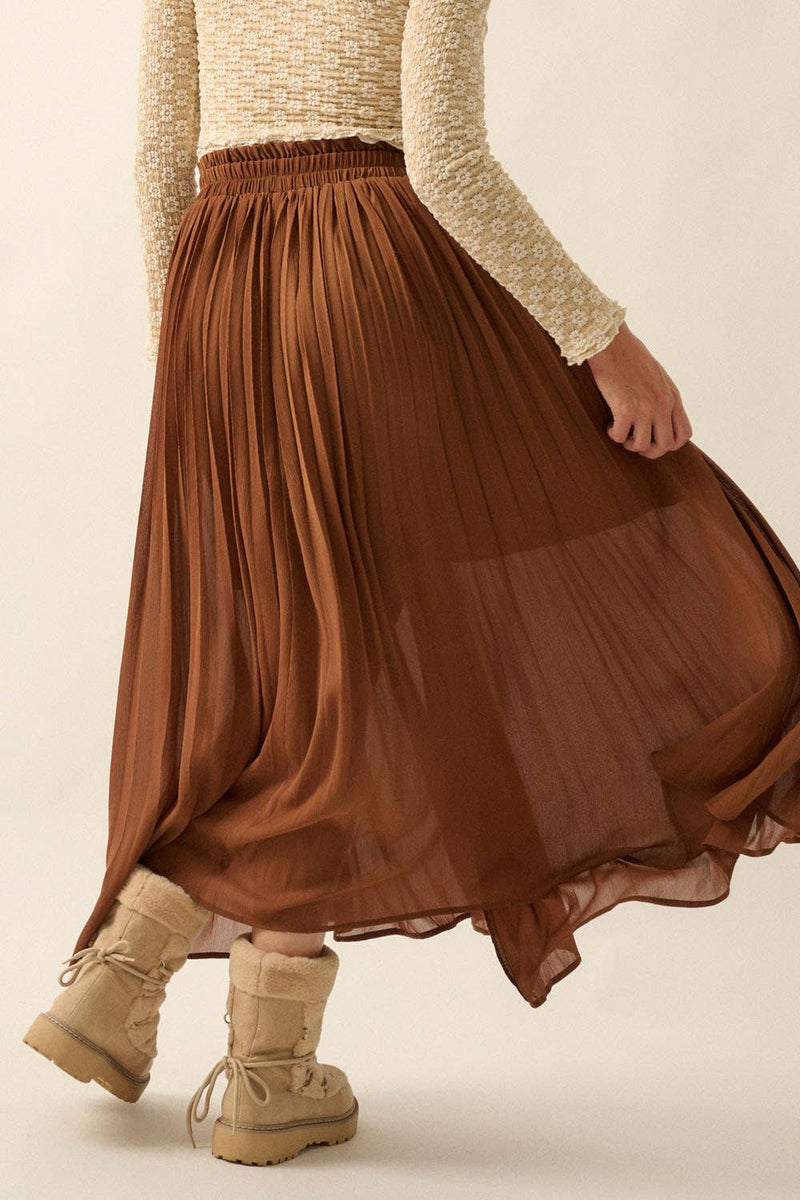 Solid Pleated Chiffon Maxi Skirt