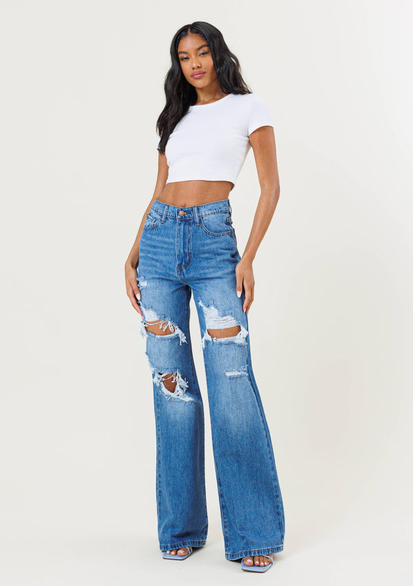 Distressed High-Rise Euphoria Wide Jeans