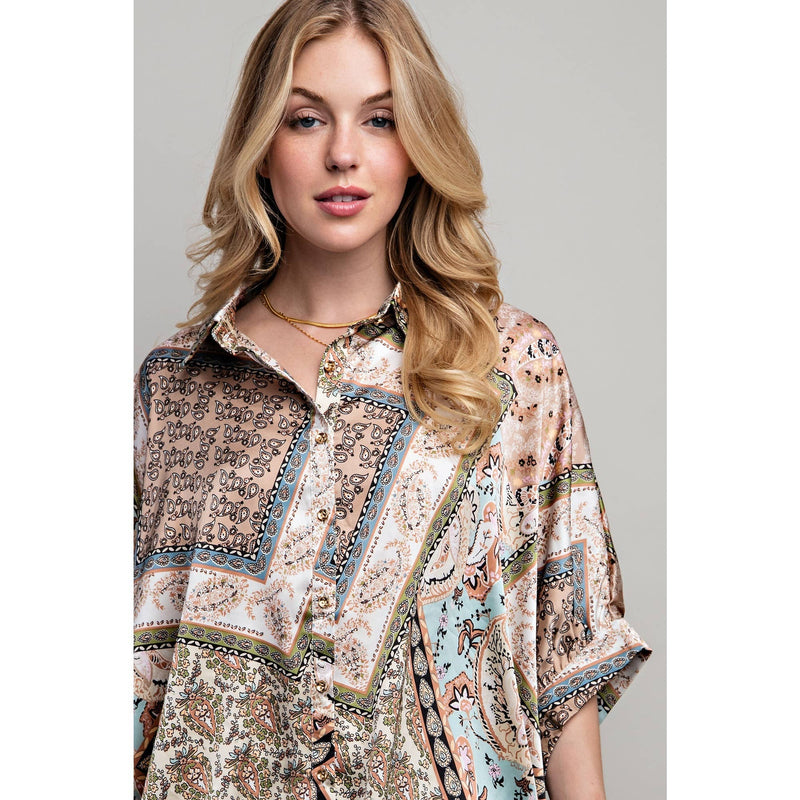 LIGHT SATIN PRINT BUTTON DOWN SHIRT