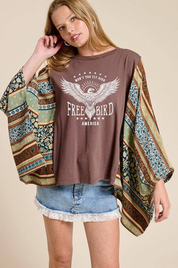 Free Bird Boho Tee- Brown