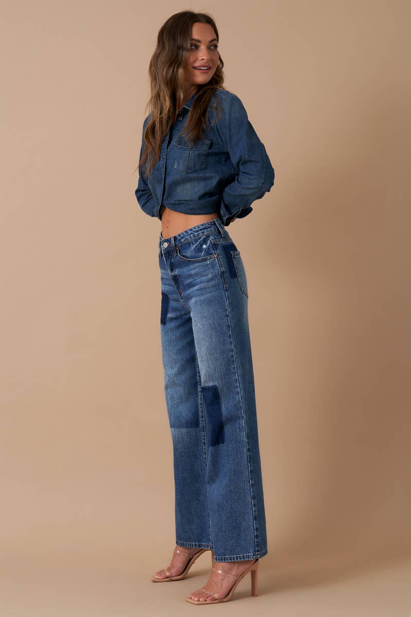 Relaxed Wide Leg Patchwork Jeans