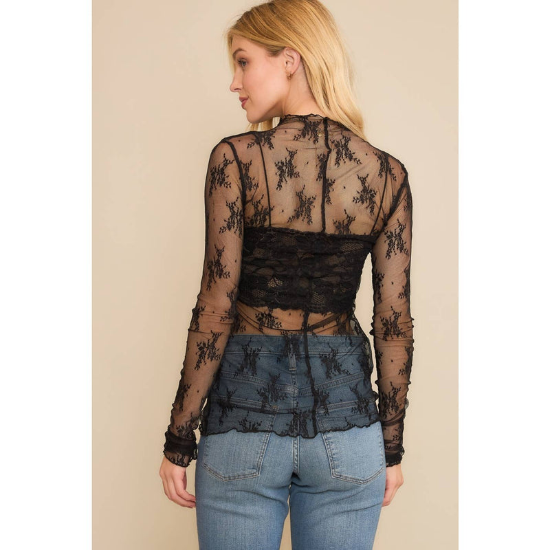 MESH LACE HIGH NECK DESIGN LONG SLEEVE