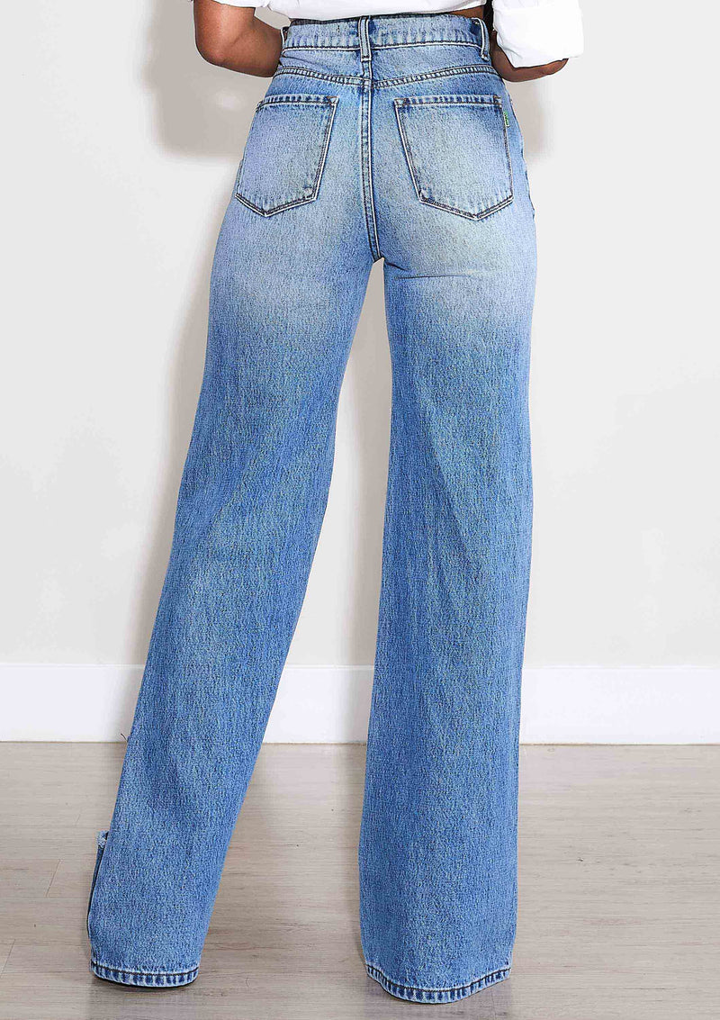 High-Rise Distressed Wide Leg Jeans