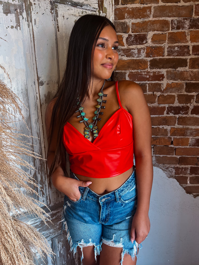 The Kiss Me Red Leather Crop