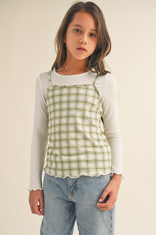 Sage Plaid Cami Top