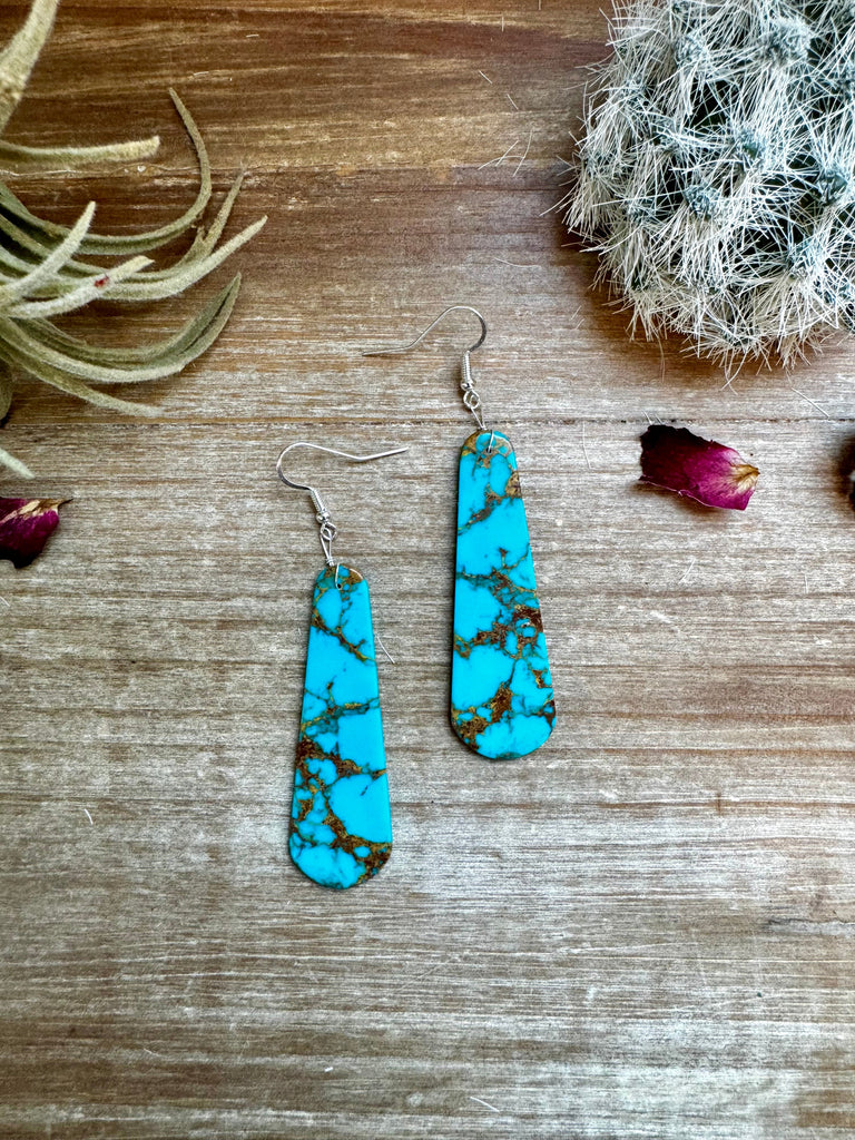 Turquoise block white tear drop earrings – The Cattle Baron's Boutique