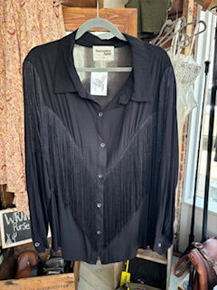 Black Button Blouse With Fringe