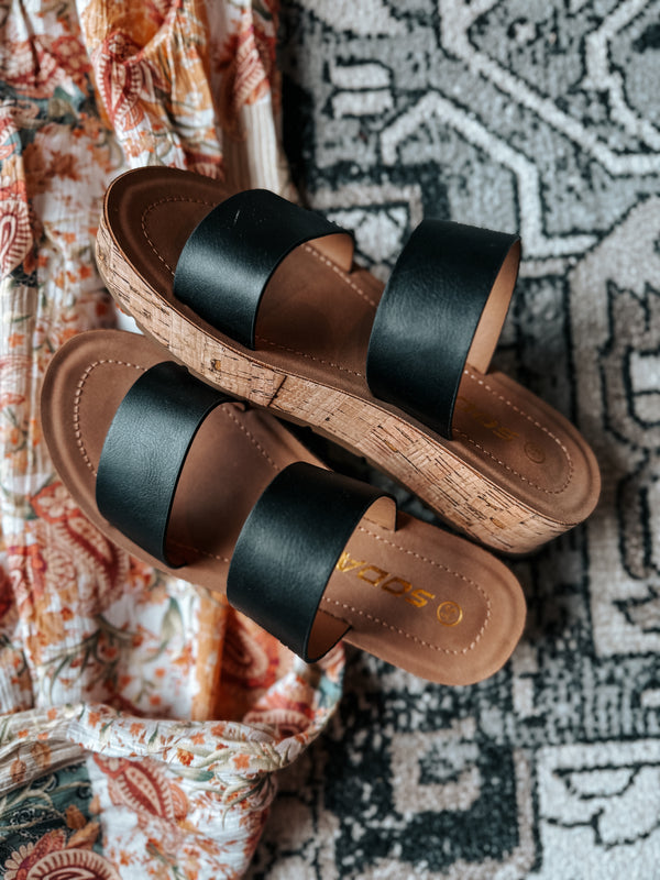 Black Double Strap Slide Sandals