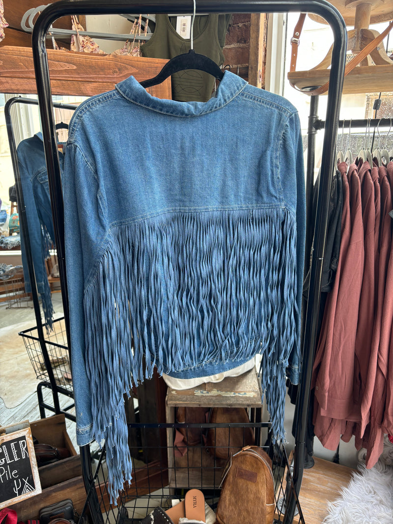 Denim fringe jean jacket