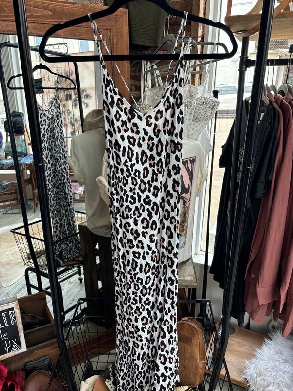 White Leopard Print Maxi Dress