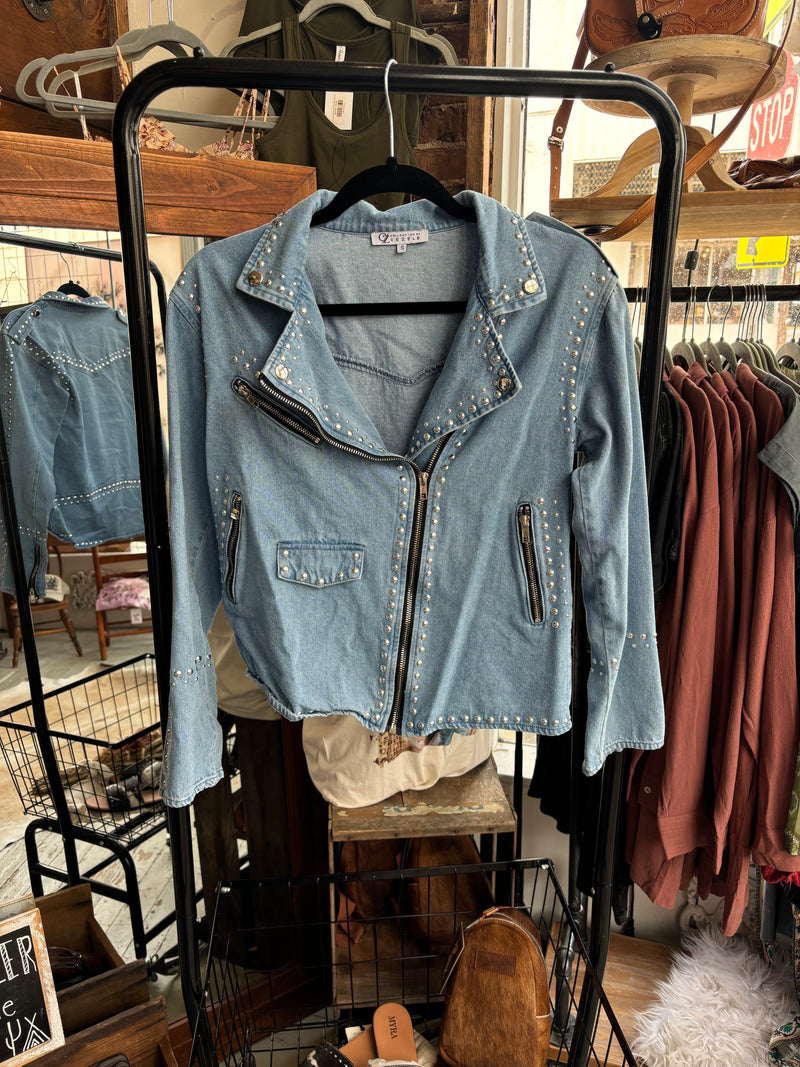 Studded light wash Jean jacket