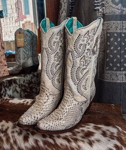 White Glitter Woven & Overlay Boots