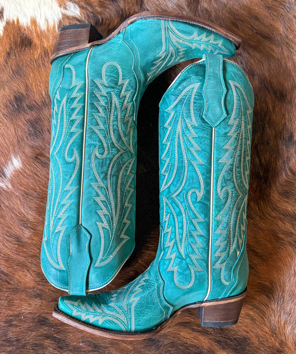 Turquoise Embroidery Snip Toe