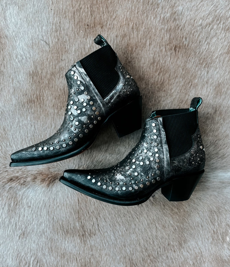 Black Stud Pointed Toe Bootie