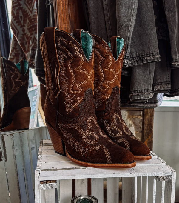 Brown Embroidery Ankle Boot