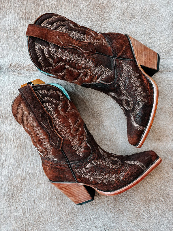 Brown Embroidery Ankle Boot