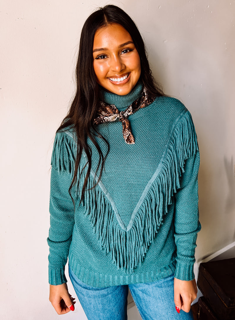 Fringe turtleneck sweater