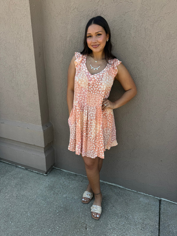 Peach Floral Mini Dress