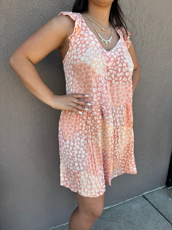 Peach Floral Mini Dress