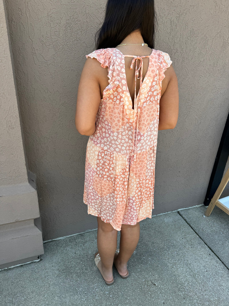 Peach Floral Mini Dress