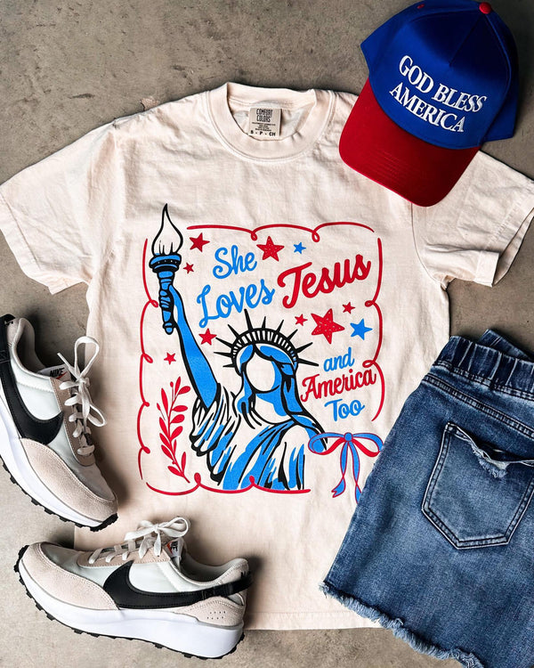 She Loves Jesus and America Too Graphic Tee