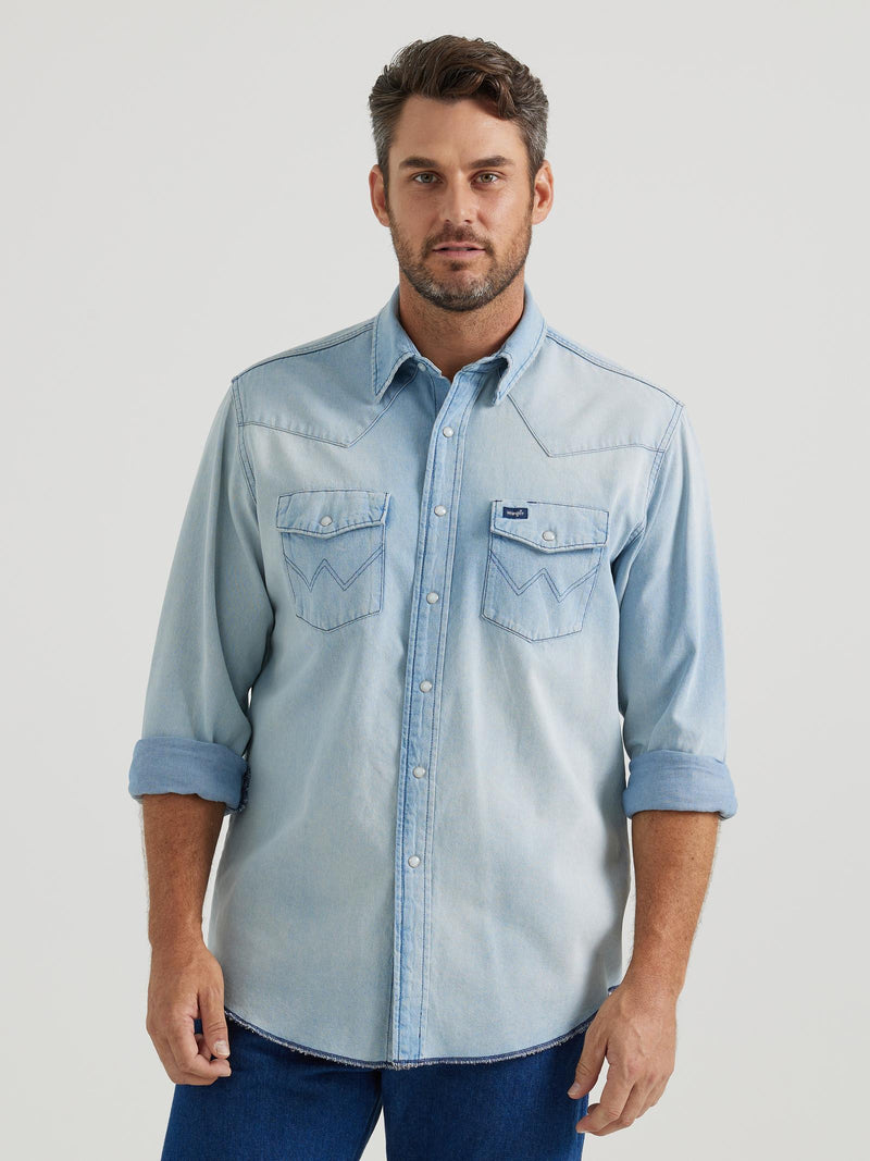 Wrangler® Vintage Inspired Long Sleeve Denim Shirt - Light Wash