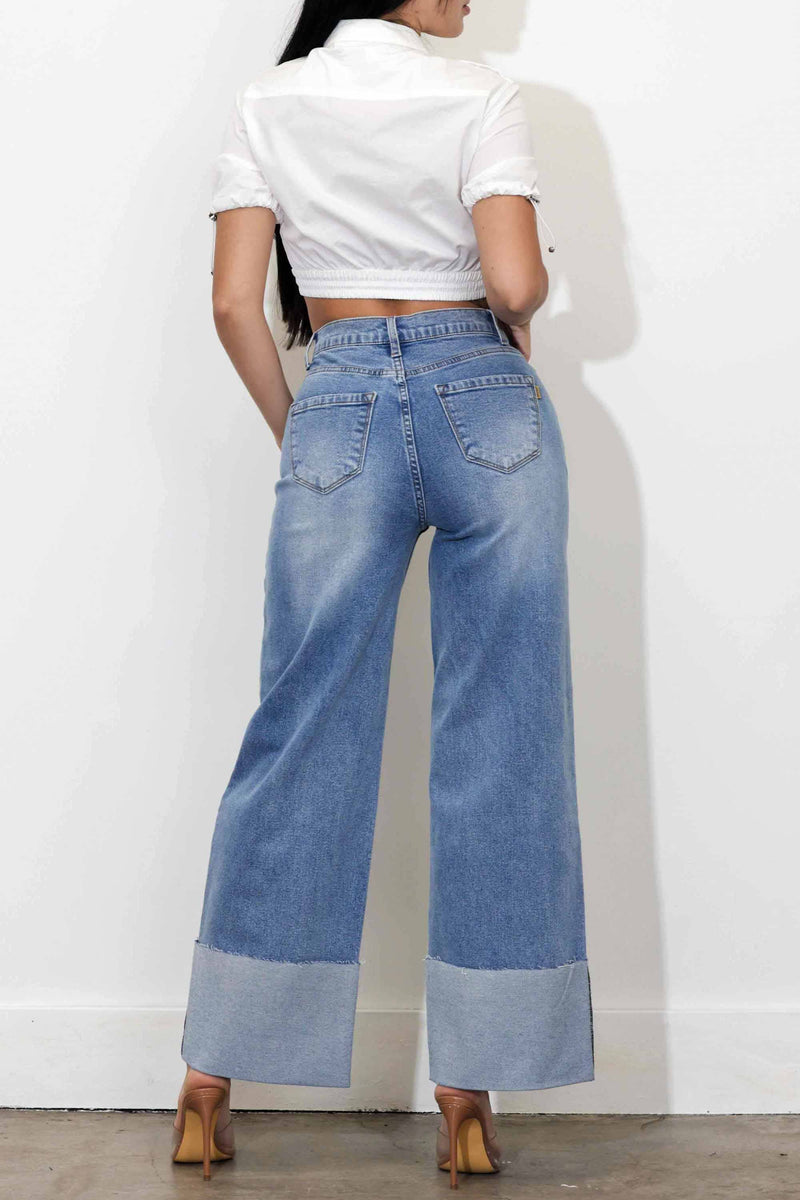 Cuff Up Wide Leg Jeans