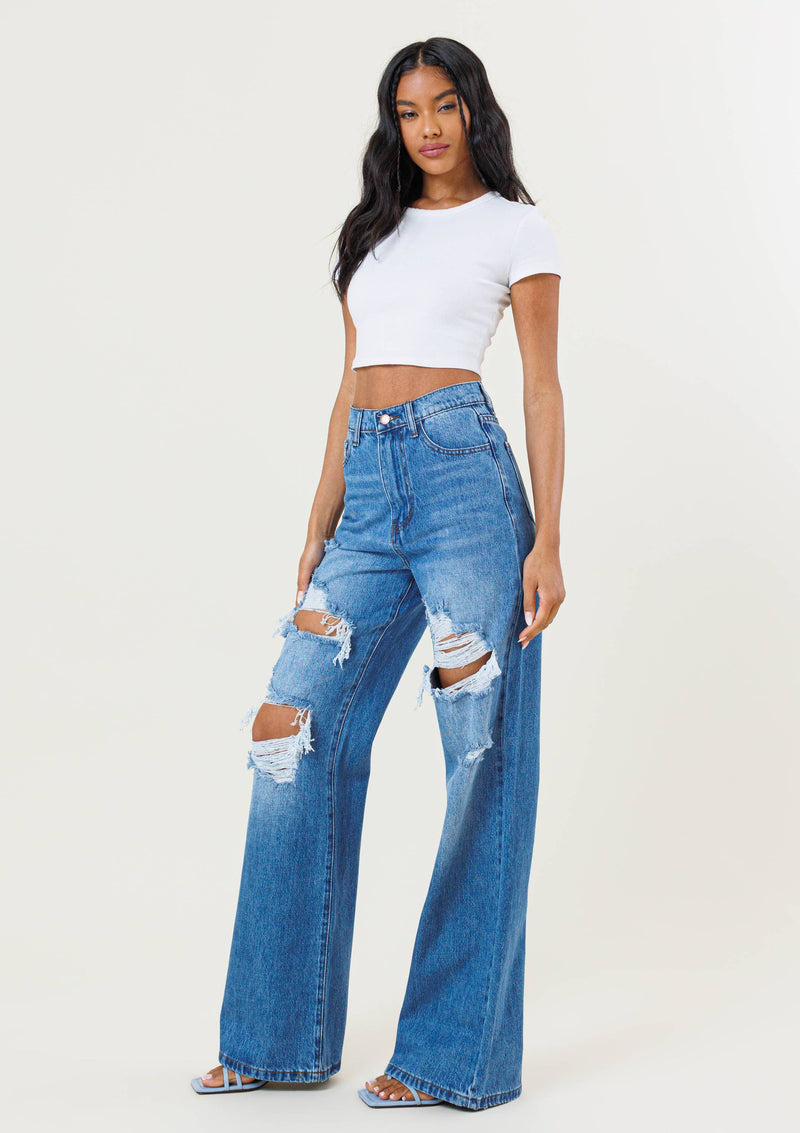 Distressed High-Rise Euphoria Wide Jeans