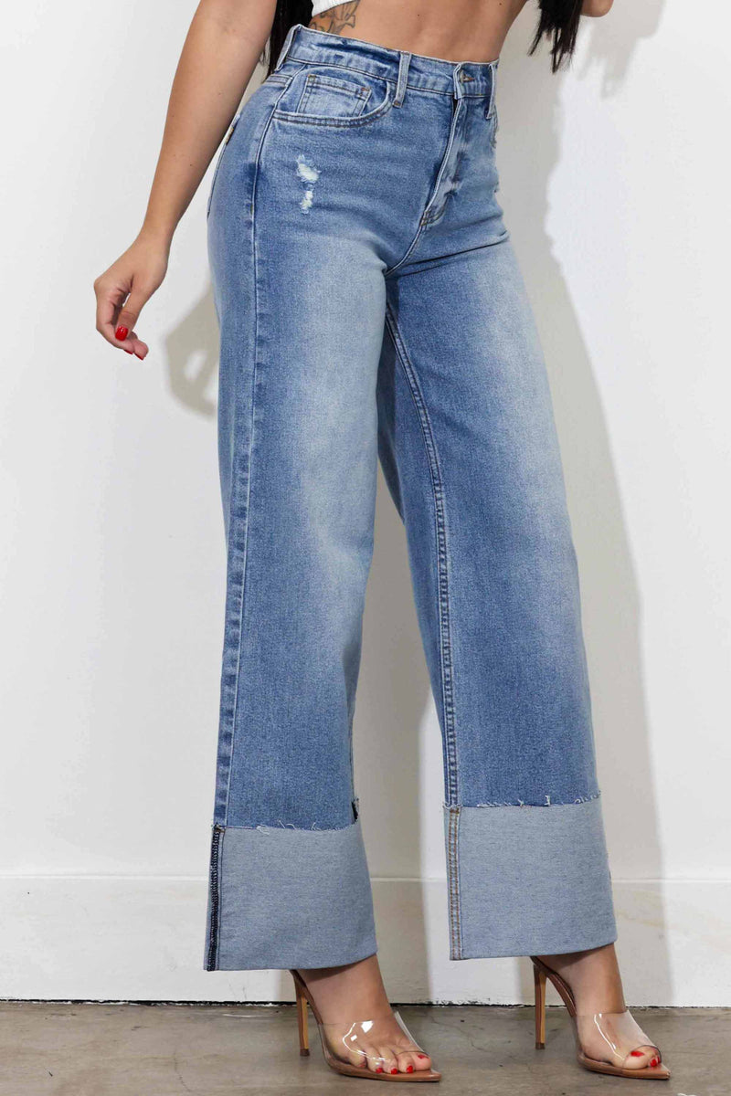 Cuff Up Wide Leg Jeans